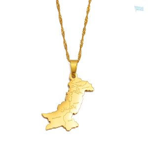 Collier carte Pakistan couleur or élégant et unique