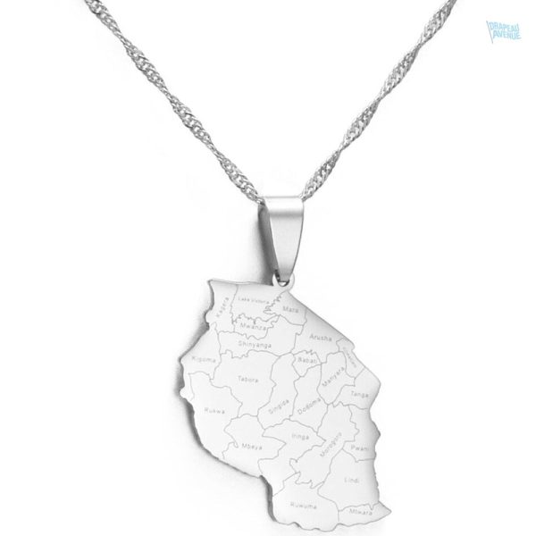 Collier argent avec carte de la Tanzanie