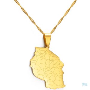 Collier carte en or représentant la Tanzanie