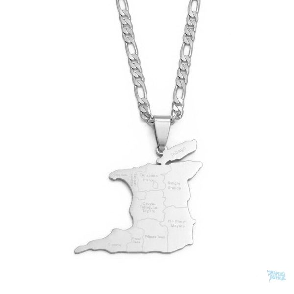 collier-carte-trinite-et-tobago-couleur-argent-1 Collier argent drapeau Trinité-et-Tobago