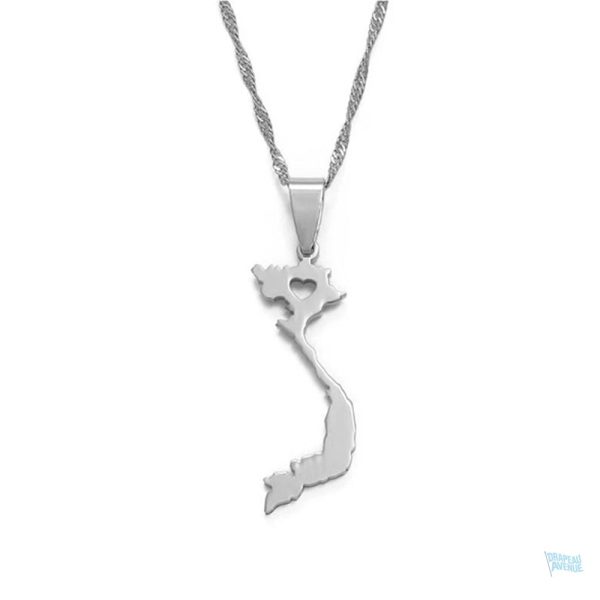 Collier argent représentant la carte du Vietnam