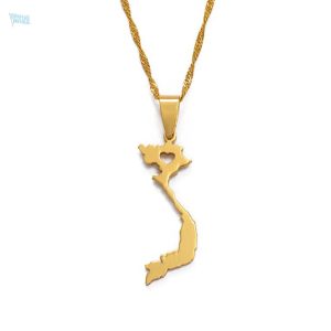 Collier carte Vietnam en métal doré