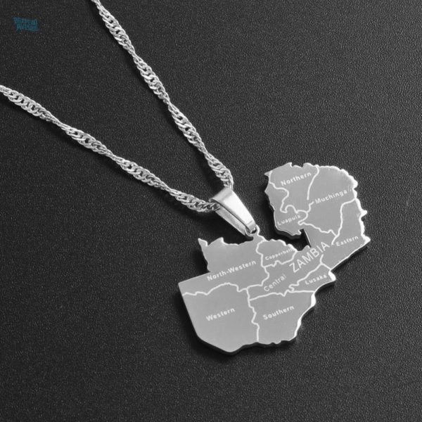 Bijou argent représentant la carte de la Zambie, style unique