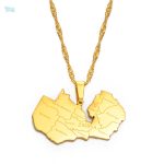 Collier carte Zambie couleur or, bijou élégant et symbolique