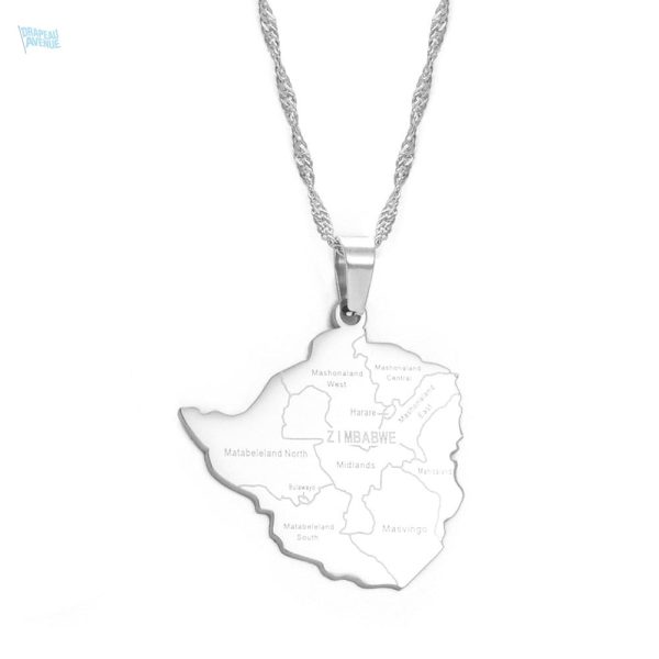 Collier argent avec carte du Zimbabwe