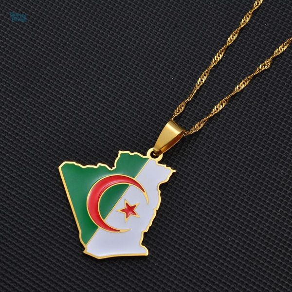 Collier tendance avec motif drapeau d'Algérie, style unique