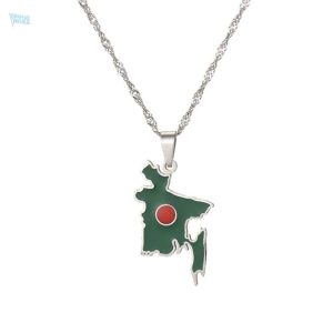 Collier argent drapeau Bangladesh, accessoire symbolique