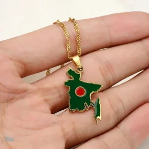 Collier or avec motif du drapeau du Bangladesh