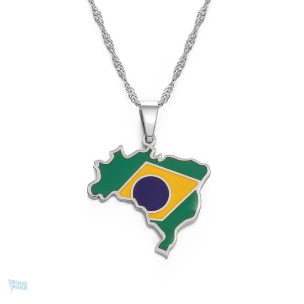 Collier argent drapeau Brésil