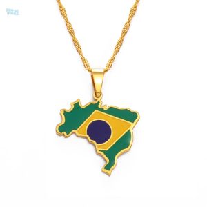 Collier drapeau Brésil en couleur or