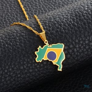 Drapeau du Brésil en collier élégant doré