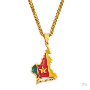 Collier or drapeau Cameroun, accessoire élégant et patriotique