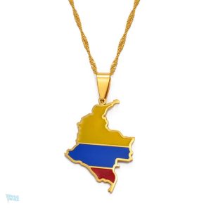Collier drapeau Colombie en couleur or