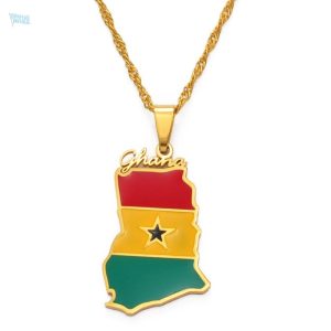 Collier drapeau du Ghana en métal coloré et stylisé