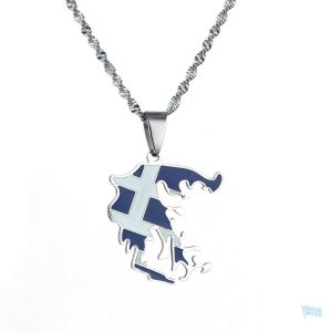 Collier drapeau Grèce en argent élégant et stylé