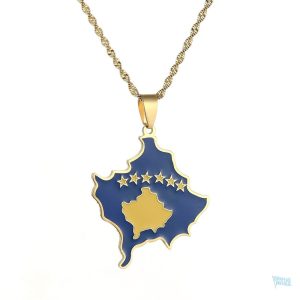 Collier drapeau Kosovo en couleur or