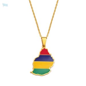 Collier drapeau Maurice en couleur or