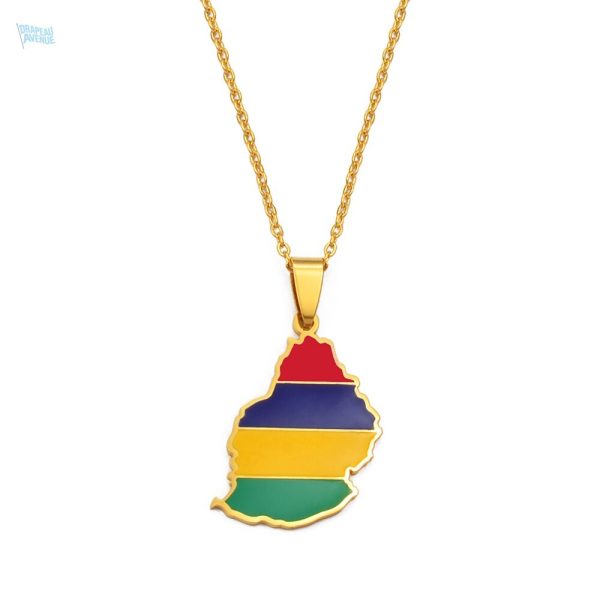 Collier drapeau Maurice en couleur or