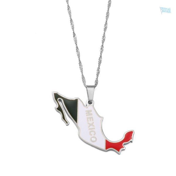 Collier argent avec drapeau du Mexique