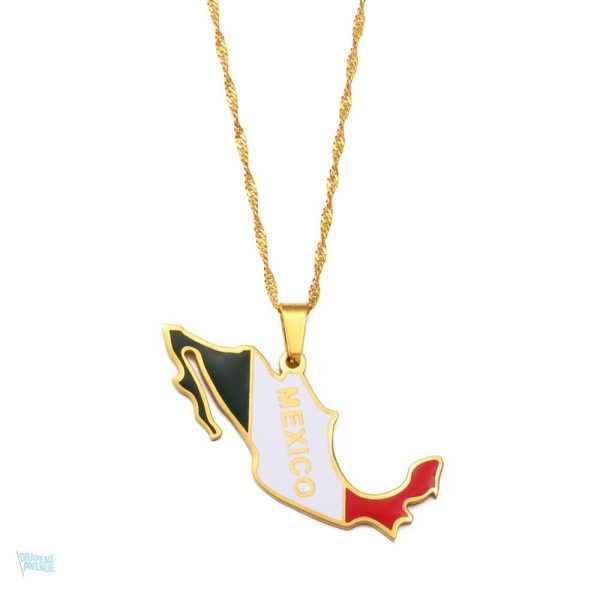 Collier drapeau Mexique en couleur or
