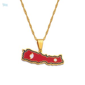 Collier drapeau Népal en couleur or