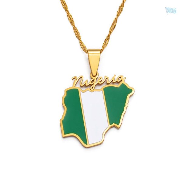 Collier drapeau Nigeria en couleur or