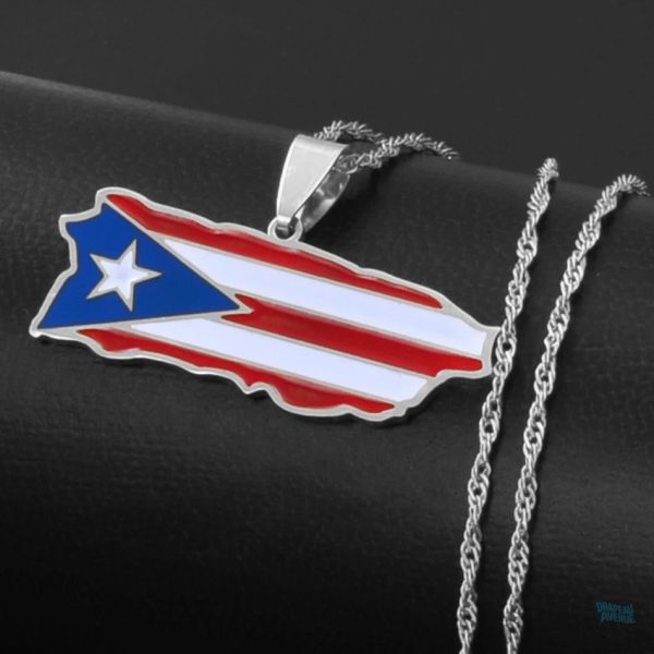 Collier argent représentant le drapeau Porto Rico