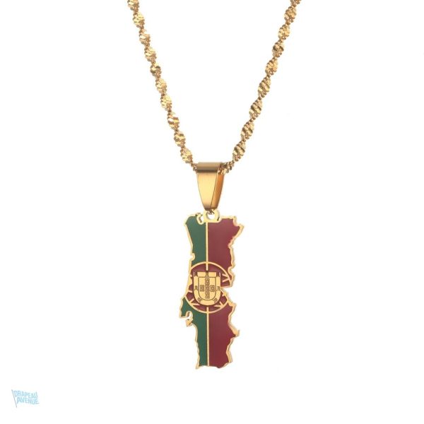 Collier drapeau Portugal en couleur or