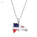 Collier argent drapeau République Dominicaine