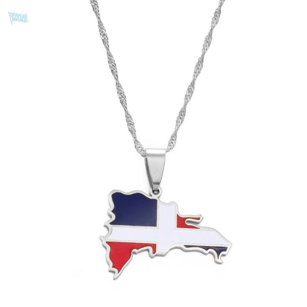 Collier argent drapeau République Dominicaine