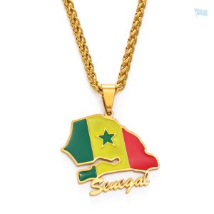 Collier drapeau Sénégal couleur or élégant et original