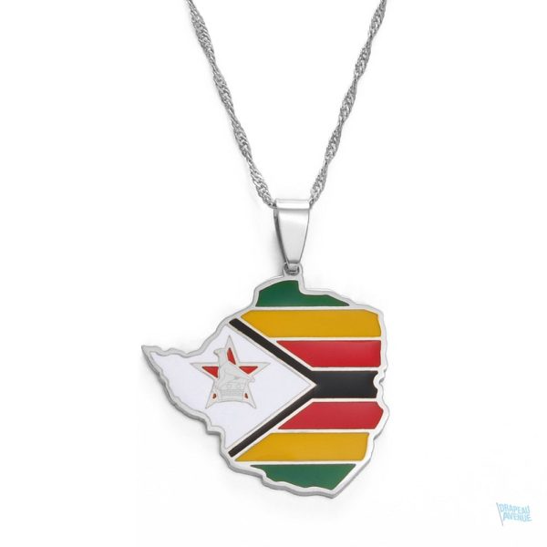 Collier argent drapeau Zimbabwe élégant et symbolique