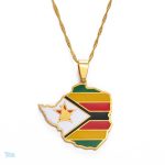 Collier drapeau Zimbabwe couleur or élégant