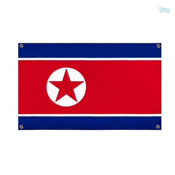 Drapeau de la Corée du Nord avec 4 œillets de fixation
