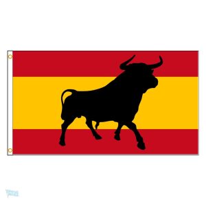 Drapeau Espagne avec motif de taureau emblématique