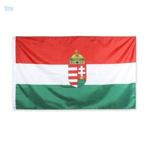 Drapeau de Hongrie avec blason 90 x 150 cm