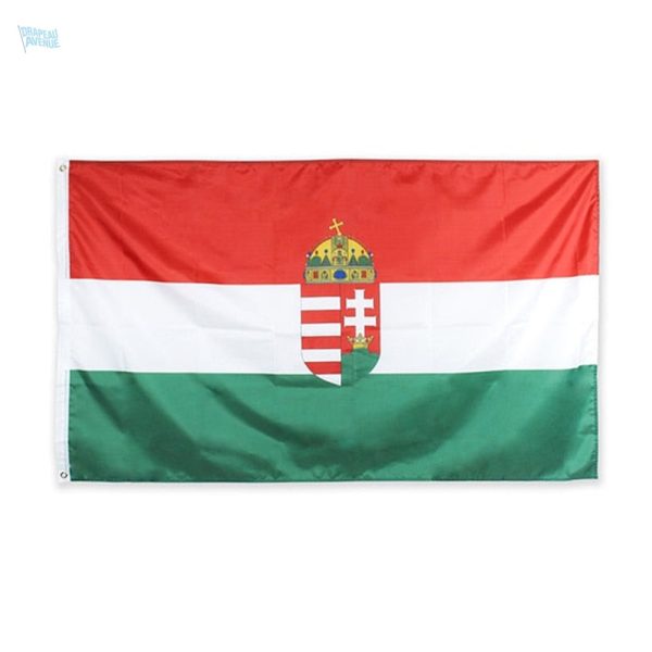 Drapeau de Hongrie avec blason 90 x 150 cm