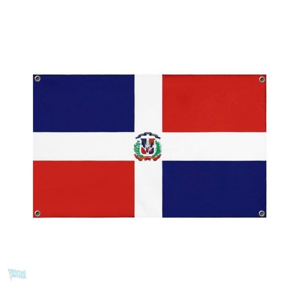 Drapeau République Dominicaine avec 4 œillets pour affichage