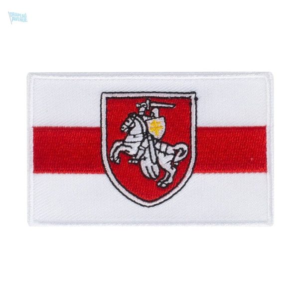Écusson drapeau Biélorussie rouge et blanc avec blason