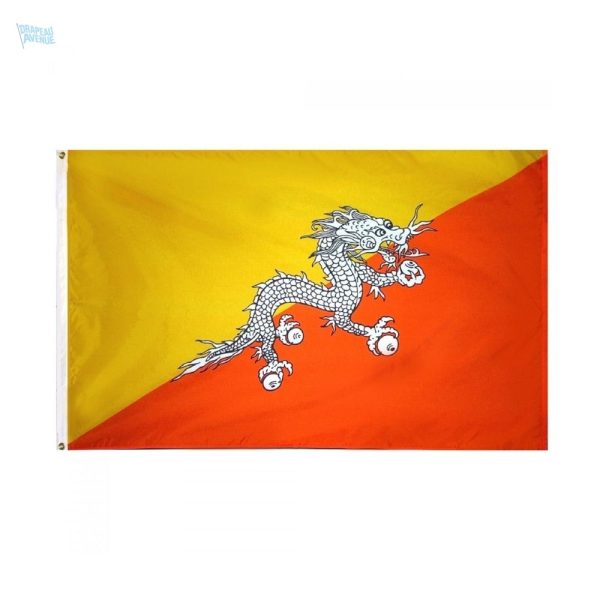 Drapeau du Bhoutan avec des couleurs vives et un dragon emblématique