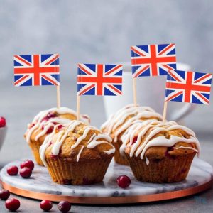 Accessoires de table thème Royaume-Uni avec mini drapeaux