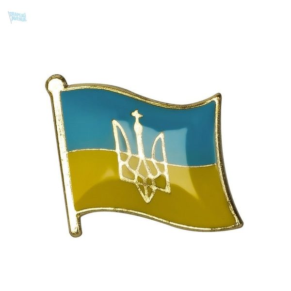 Pin's drapeau Ukraine avec blason en émail coloré