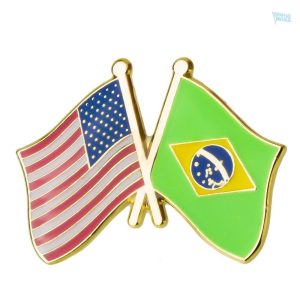 Pin's drapeaux croisés Brésil et États-Unis