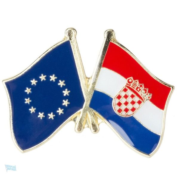 Pin's drapeaux croisés Croatie et Union Européenne
