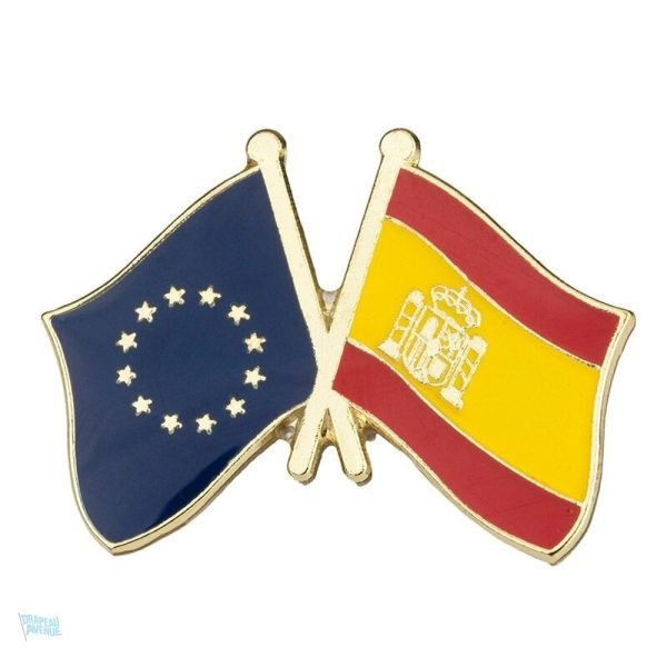 Pin's drapeaux croisés Espagne et Union Européenne