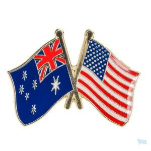 Pin's drapeaux croisés États-Unis et Australie