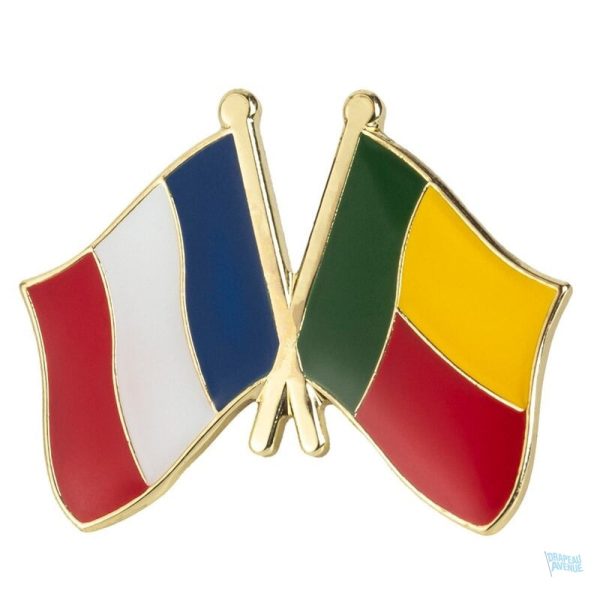 Pin's drapeaux croisés France et Bénin en métal émaillé