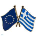 Pin's drapeaux croisés Grèce et Union Européenne