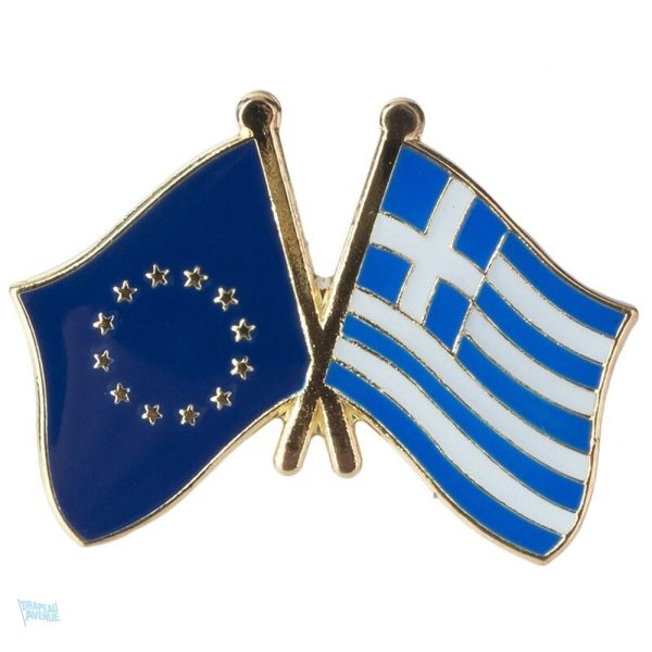 Pin's drapeaux croisés Grèce et Union Européenne