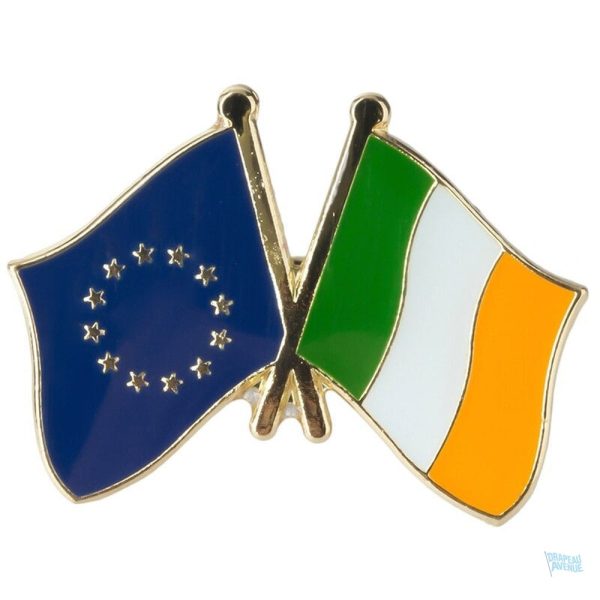 Pin's drapeaux croisés Irlande et Union Européenne